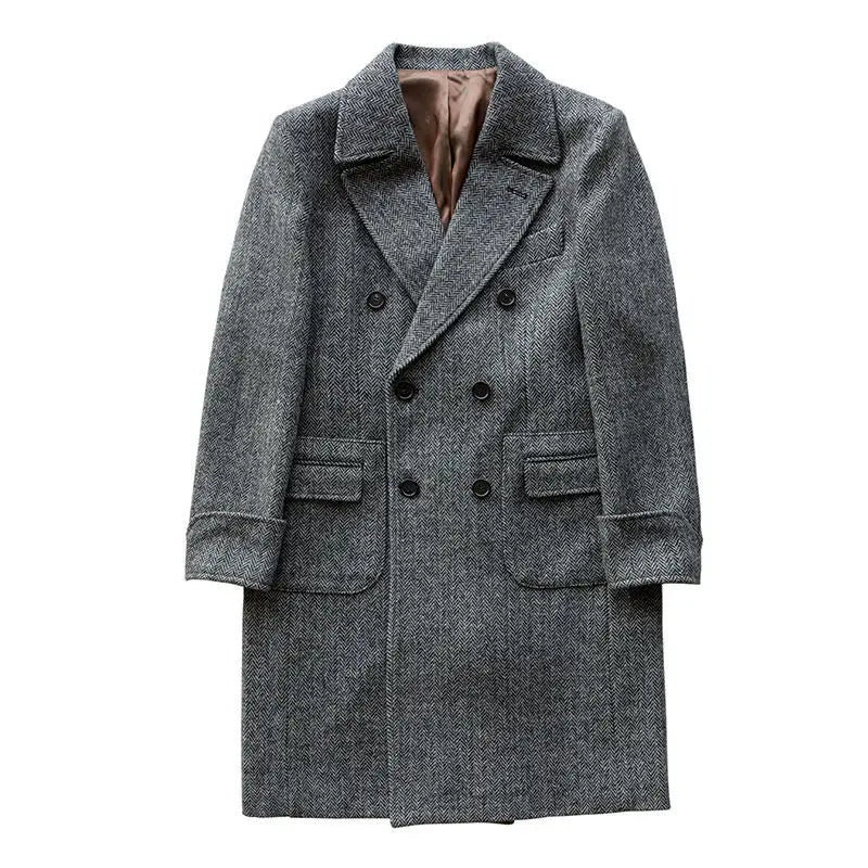 NORDENN™ British Wool Overcoat – Herringbone Lange Jas voor Heren | Winter Dubbele Rij Knopen