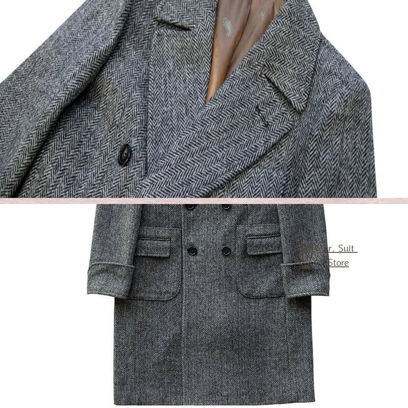 NORDENN™ British Wool Overcoat – Herringbone Lange Jas voor Heren | Winter Dubbele Rij Knopen