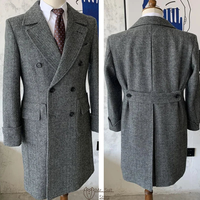 NORDENN™ British Wool Overcoat – Herringbone Lange Jas voor Heren | Winter Dubbele Rij Knopen